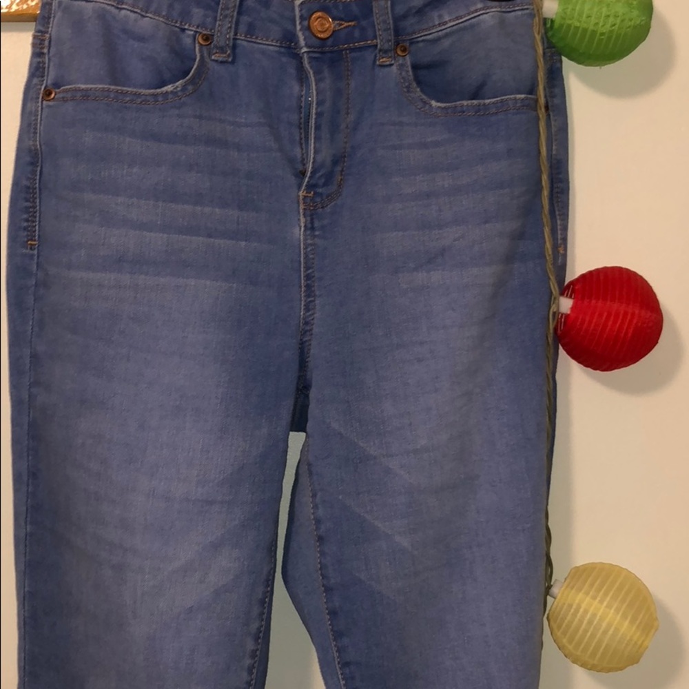 High rise blue jeans